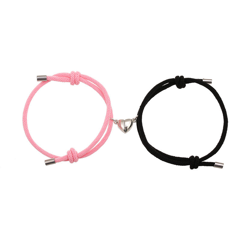 2Pcs Love Magnetic Couple String Strength Bracelet - Pink&Black - image 11