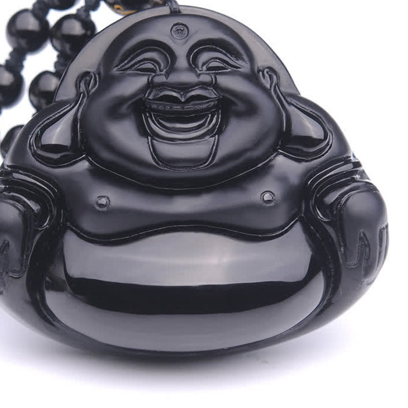 Buddha Stones Laughing Buddha Black Obsidian Transformation Pendant Necklace - image 7