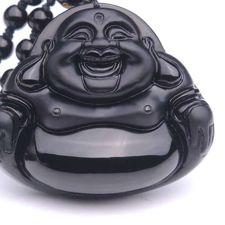 Buddha Stones Laughing Buddha Black Obsidian Transformation Pendant Necklace - image 7