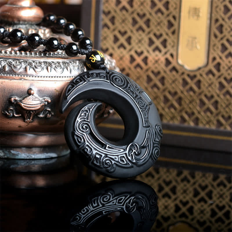 Buddha Stones Natural Black Obsidian Ice Obsidian Strength Necklace Pendant - image 2