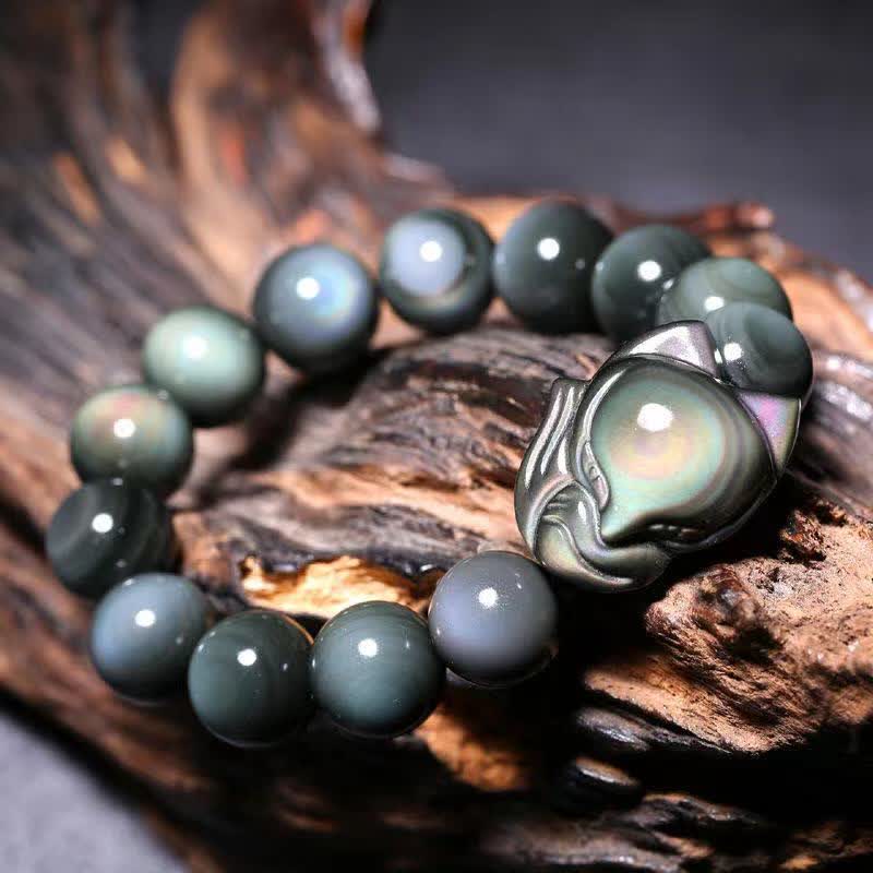 Buddha Stones Rainbow Obsidian Fox Healing Positive Bracelet - 16mm - image 0
