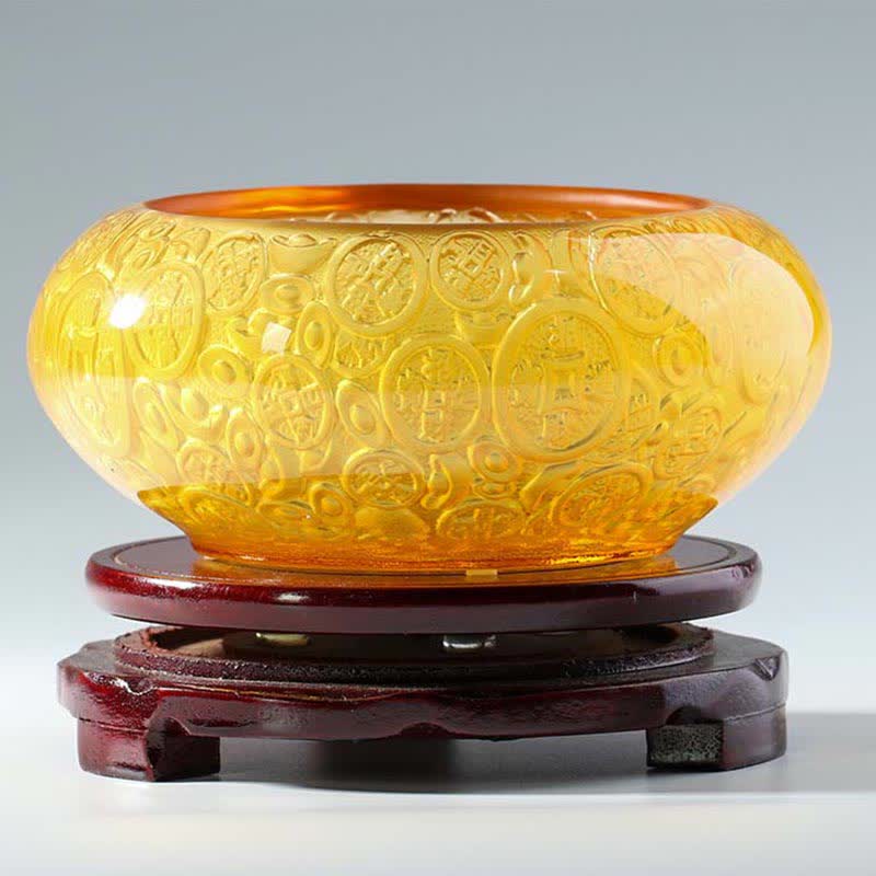 Buddha Stones Handmade Liuli Crystal Treasure Bowl Ingots Art Piece Home Decoration - image 11