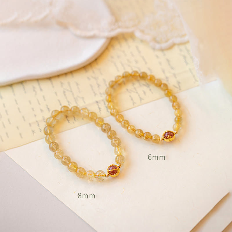 Buddha Stones Golden Rutilated Quartz Strawberry Quartz Star Protection Bracelet - image 7