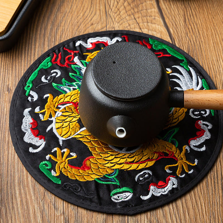 Buddha Stones Dragon Embroidery Cup Mat Pad Tea Cup Coaster Kung Fu Tea Mat - image 6