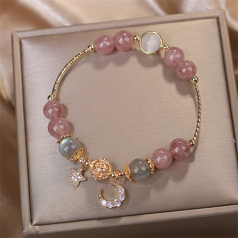 Buddha Stones Strawberry Quartz Moonstone Moon Star Love Bracelet - image 7