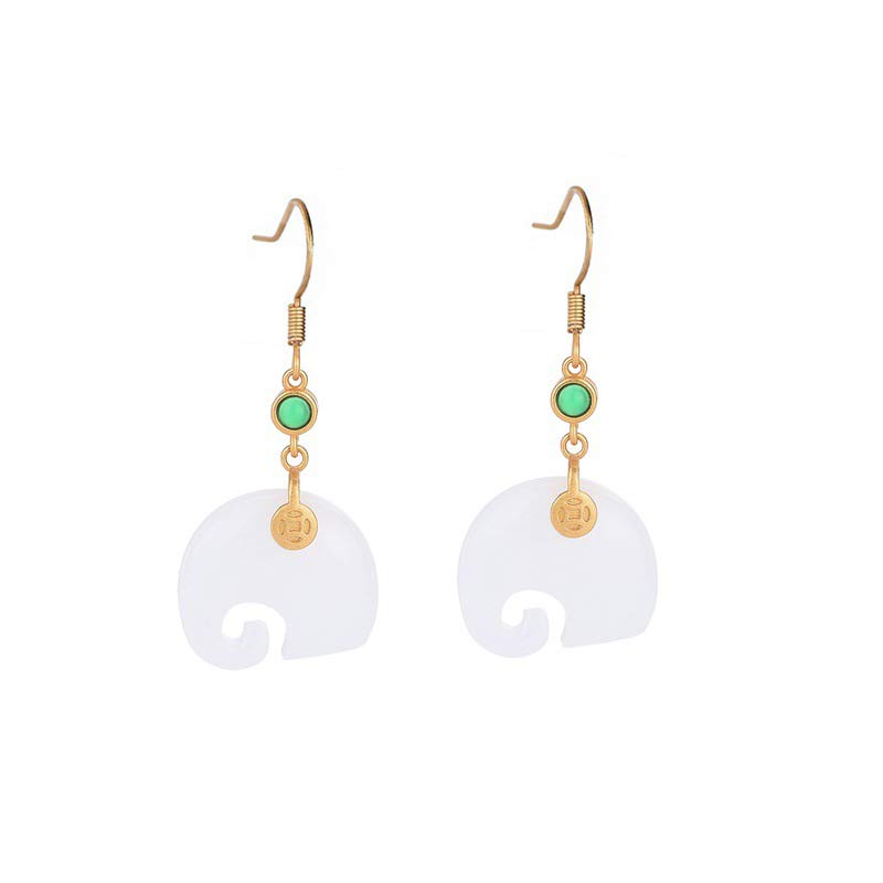 Buddha Stones FengShui Elephant White Jade Fortune Earrings - image 4