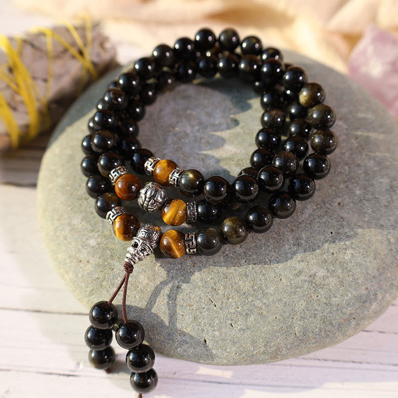 Golden Obsidian Energy Bracelet Necklace - 0.31 in (8 mm) - 3 layers - image 9