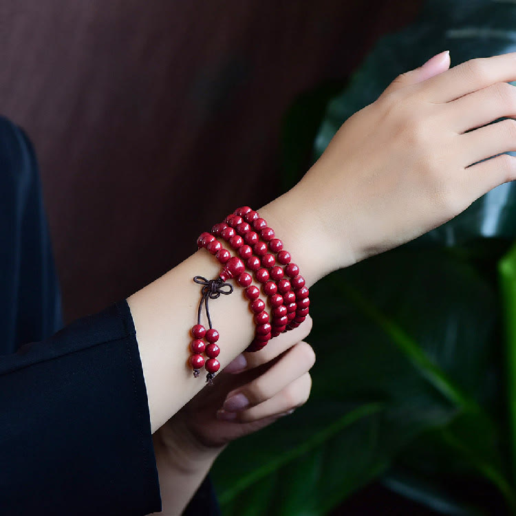 Buddha Stones 108 Mala Beads Cinnabar Om Mani Padme Hum Pattern Engraved Blessing Bracelet - image 20