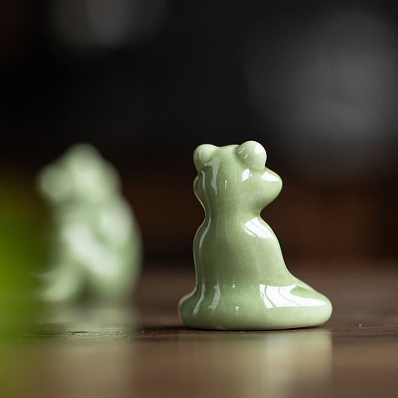 Buddha Stones Mini Small Meditation Lotus Resting Frog Ceramic Wealth Luck Home Tea Pet Figurine Decoration - image 6