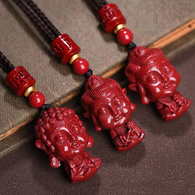 Buddha Stones Chinese Zodiac Natal Buddha Natural Cinnabar Amulet Keep Away Evil Spirits Necklace Pendant - image 1