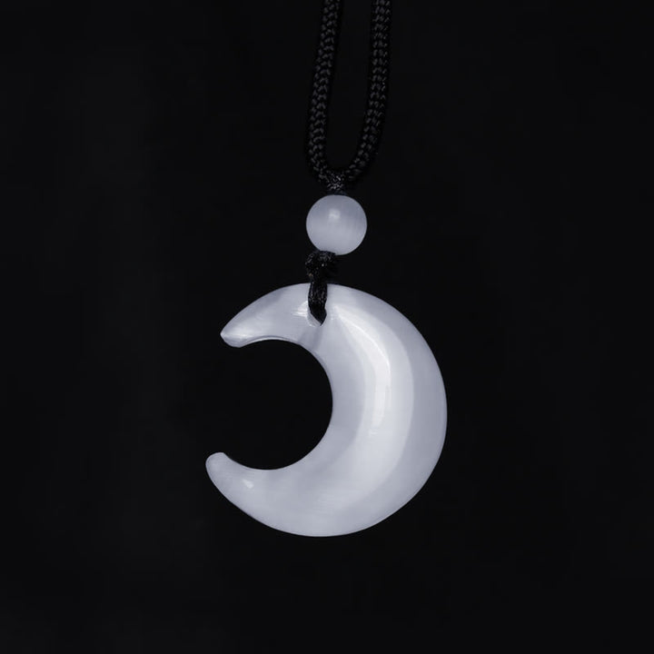 Buddha Stones Natural Silver Sheen Obsidian Selenite Crystal Crescent Moon Yin Yang Couple Protection Necklace Pendant - image 11