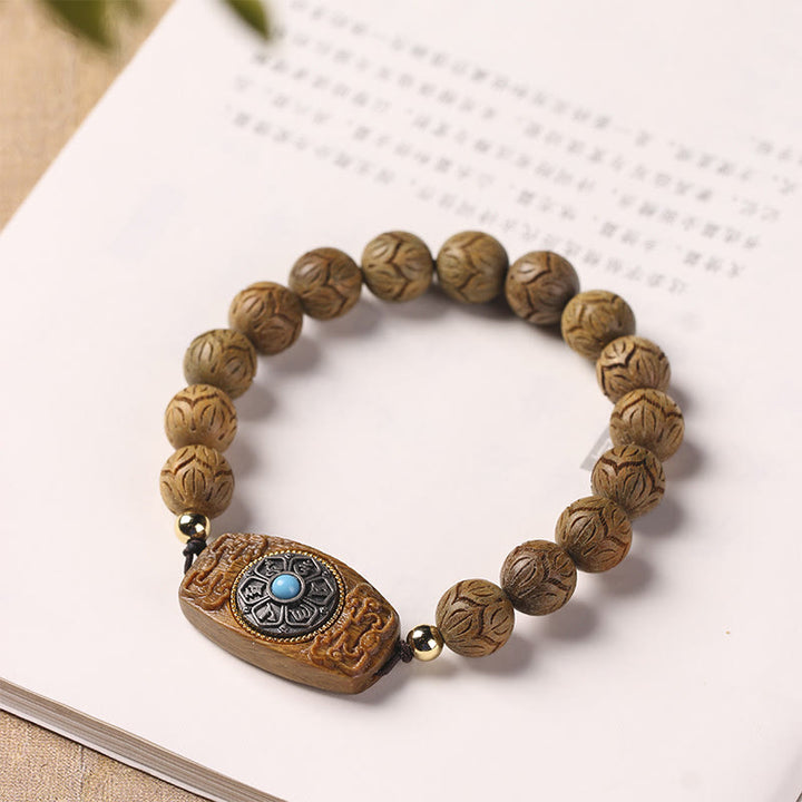 Buddha Stones Green Sandalwood Ebony Wood Sandalwood Om Mani Padme Hum Soothing Bracelet - image 3