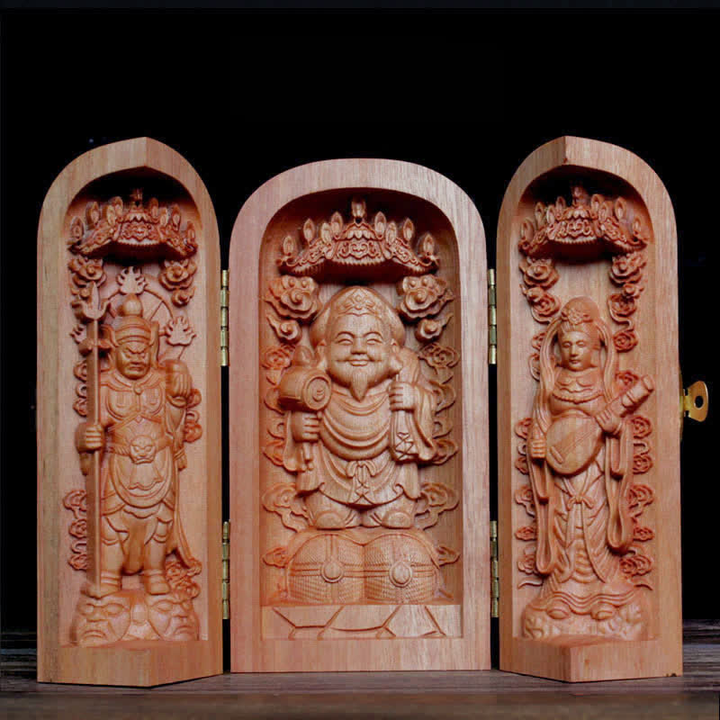 Avalokitesvara Kwan Yin Buddha Cherry Wood Compassion Home Decoration Altar - Daikokuten God Of Wealth - image 13