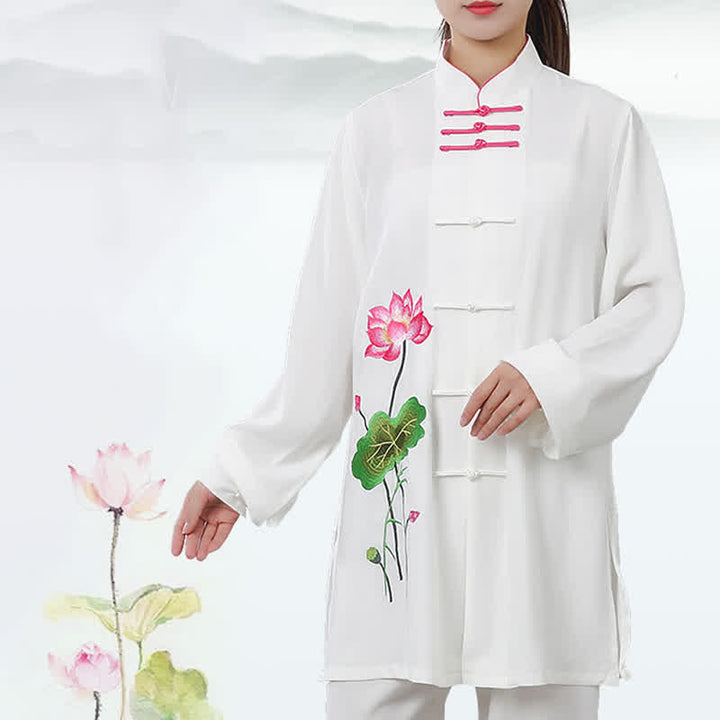 Buddha Stones Lotus Flower Leaf Pattern Tai Chi Meditation Prayer Spiritual Zen Practice Clothing Women's Set - image 1