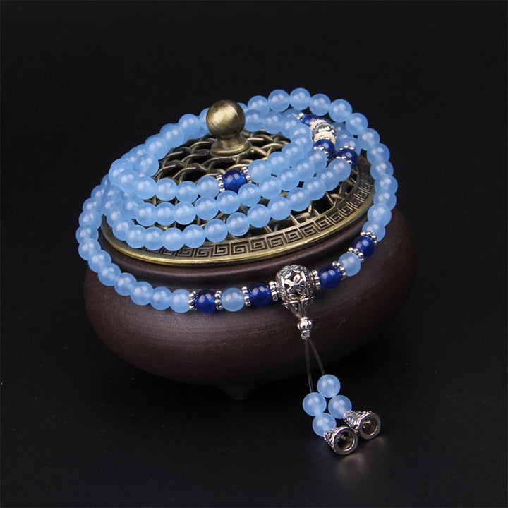 Buddha Stones 108 Beads Blue Crystal Healing Bracelet Mala - image 4