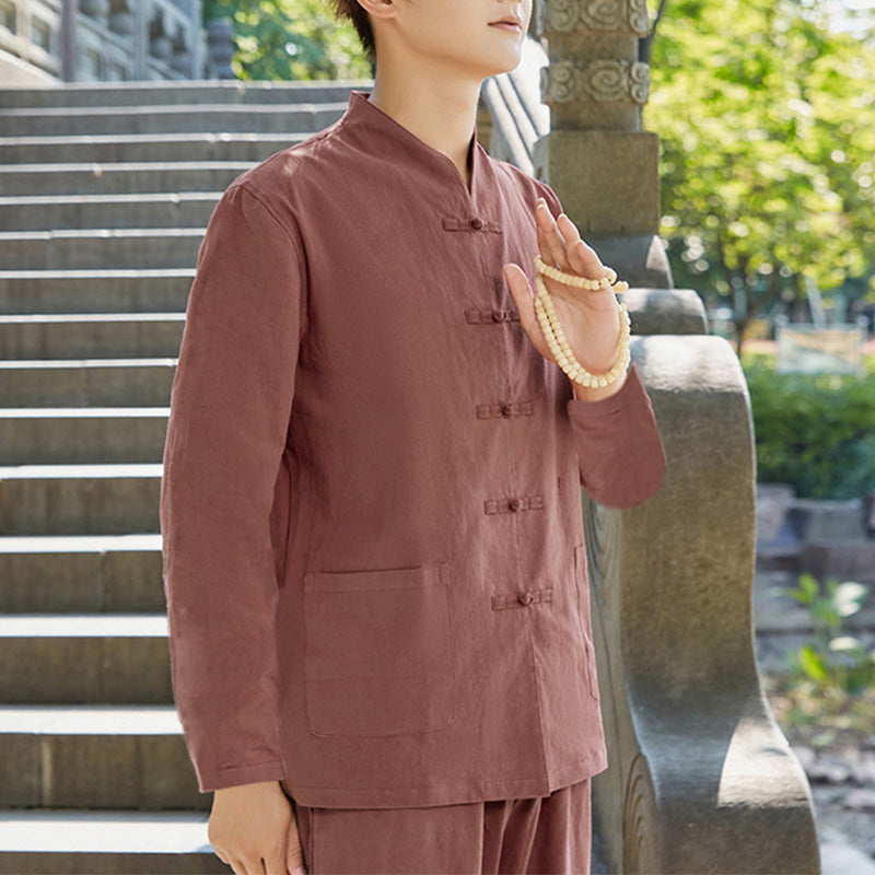 Buddha Stones Spiritual Zen Practice Yoga Meditation Prayer Clothing Cotton Linen Men's Set - Brown - US/UK/AU48，EU58 (6XL) - image 6
