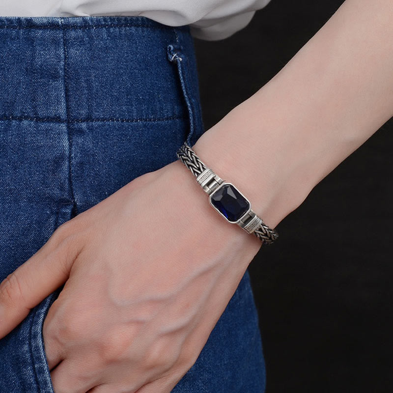 Buddha Stones Retro Blue Acrylic Dragon Keel Braided Design Healing Wealth Buckle Bracelet - image 10