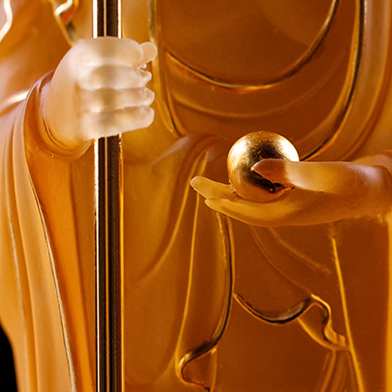 Buddha Stones Handmade Ksitigarbha Bodhisattva Figurine Liuli Crystal Art Piece Serenity Statue Home Decoration - image 10