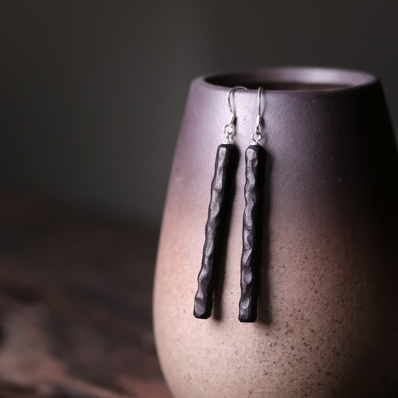Buddha Stones 925 Sterling Silver Ebony Wood Texture Balance Peace Drop Dangle Earrings - Texture Ebony Wood - image 8