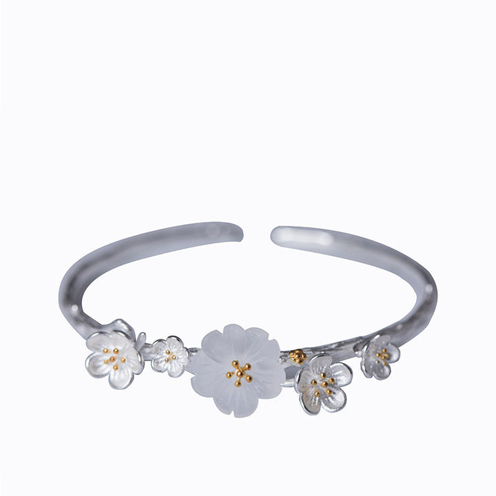 Buddha Stones 925 Sterling Silver Plum Flower Blessing Bracelet Adjustable Bangle - image 6