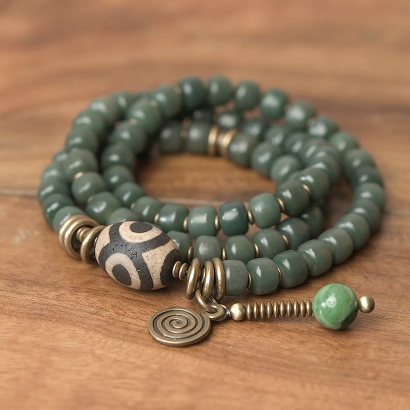 Cyan Bodhi Seed Dzi Bead Wisdom Peace Triple Wrap Bracelet - image 7