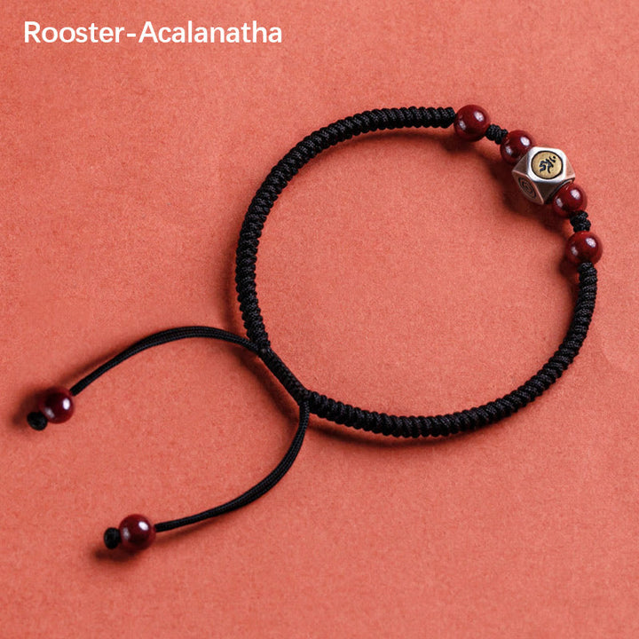 Buddha Stones 925 Sterling Silver Chinese Zodiac Natal Buddha Cinnabar Calm Bracelet - Rooster-Acalanatha - Black(Wrist Circumference 14-18cm) - image 22