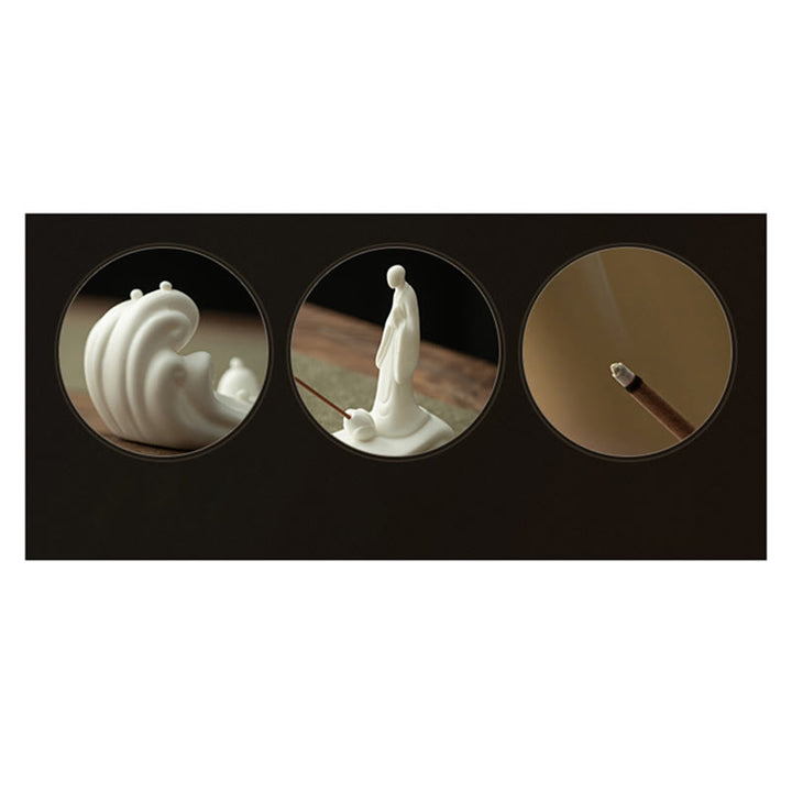 Buddha Monk Ceramic Sea Wave Mountain Blessing Incense Burner Decoration - image 13