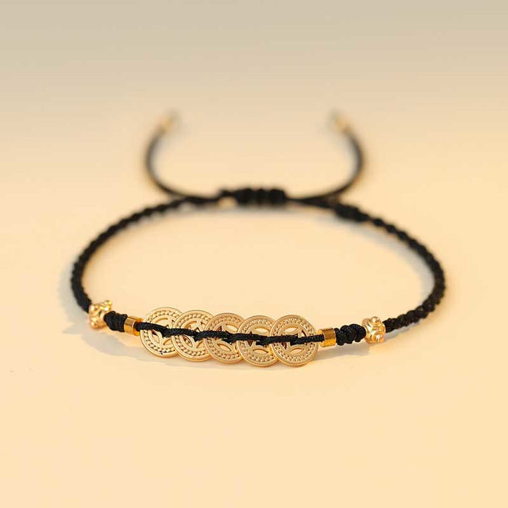 Buddha Stones Copper Coin Fortune Tree Luck Strength Braided Bracelet - Copper Coin - Black(Wrist Circumference 14-18cm) - image 10