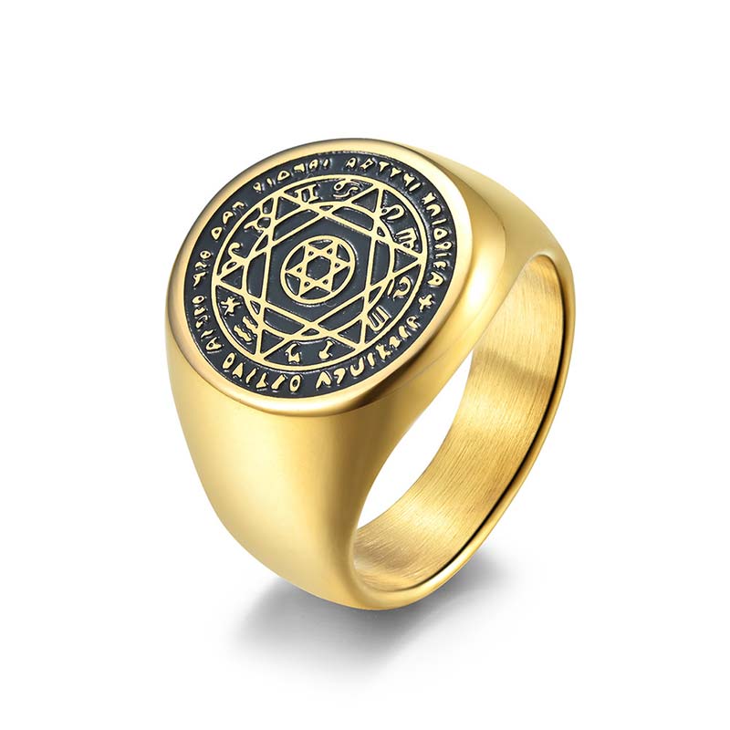 Buddha Stones 12 Constellations of the Zodiac Star of David Protection Ring - Gold - US12 - image 0