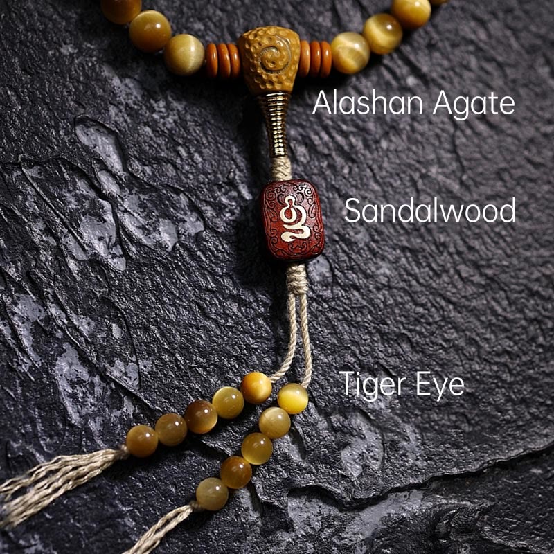 Buddha Stones 108 Mala Beads Natural Tiger Eye Copper Dorje Protection Tassel Bracelet - image 4