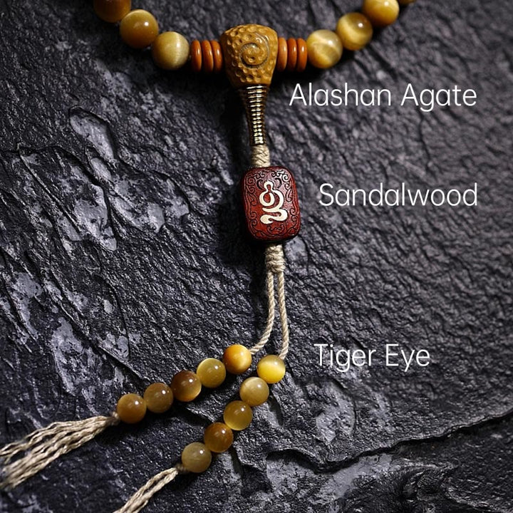Buddha Stones 108 Mala Beads Natural Tiger Eye Copper Dorje Protection Tassel Bracelet - image 4