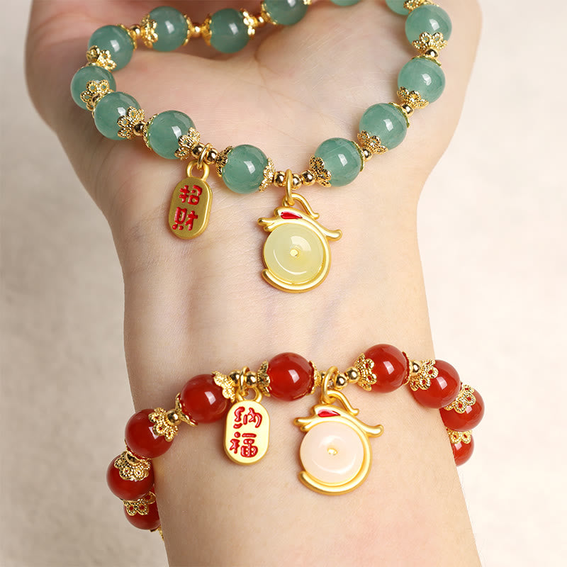 Buddha Stones Year of the Dragon Red Agate Green Aventurine Peace Buckle Fu Character Lucky Fortune Bracelet - image 11