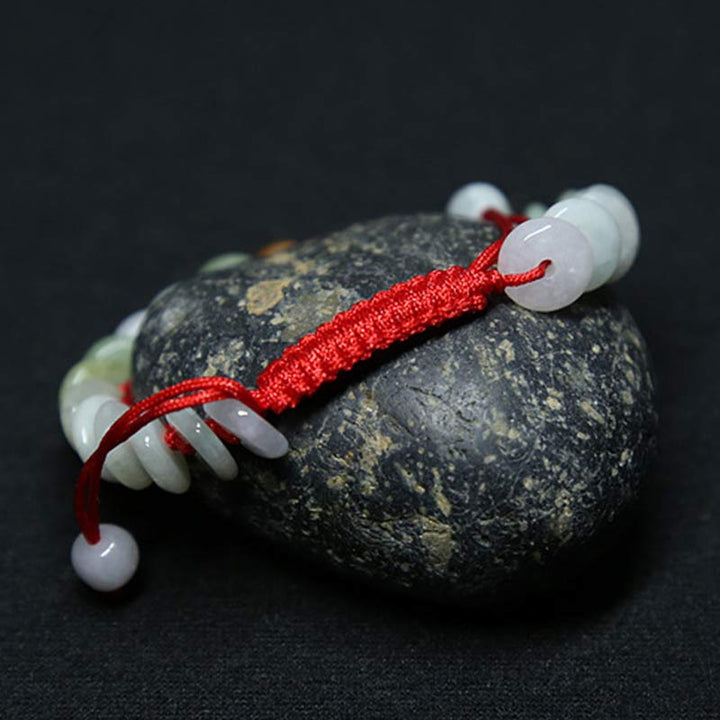 Buddha Stones Round Jade Lucky Red String Weave Bracelet - image 9
