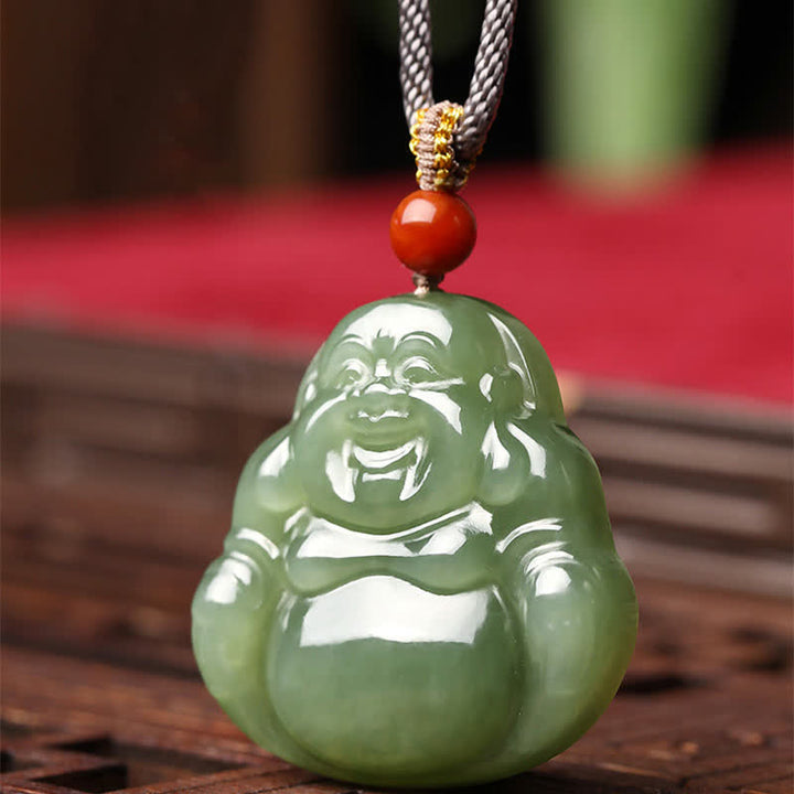 Buddha Stones Laughing Buddha Hetian Jade Abundance Necklace String Pendant - image 5