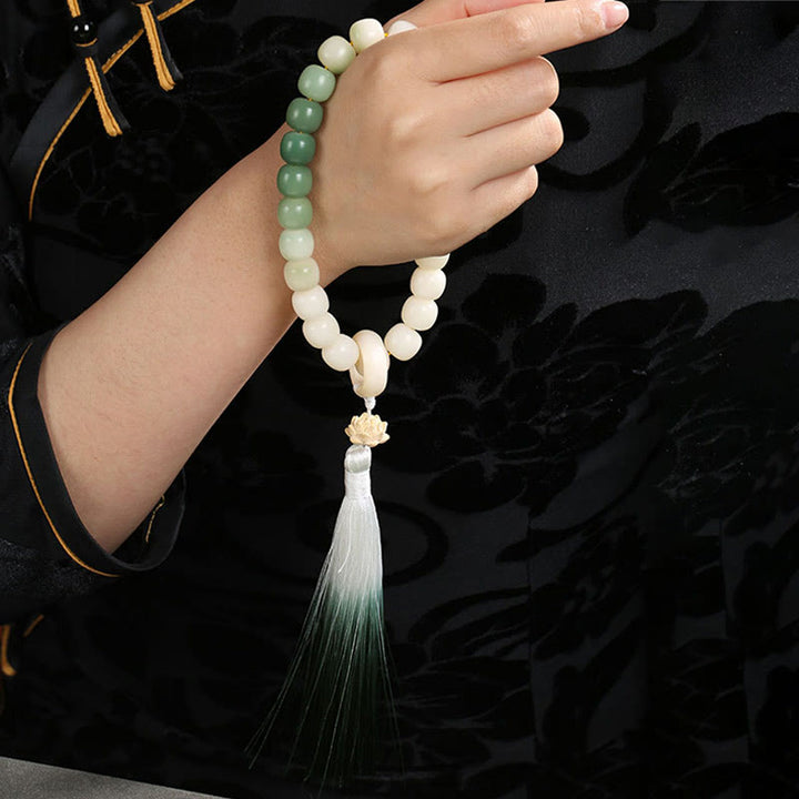 Buddha Stones Natural Gradient Bodhi Seed Fortune Money Bag Lotus Wisdom Tassel Wrist Mala - image 14
