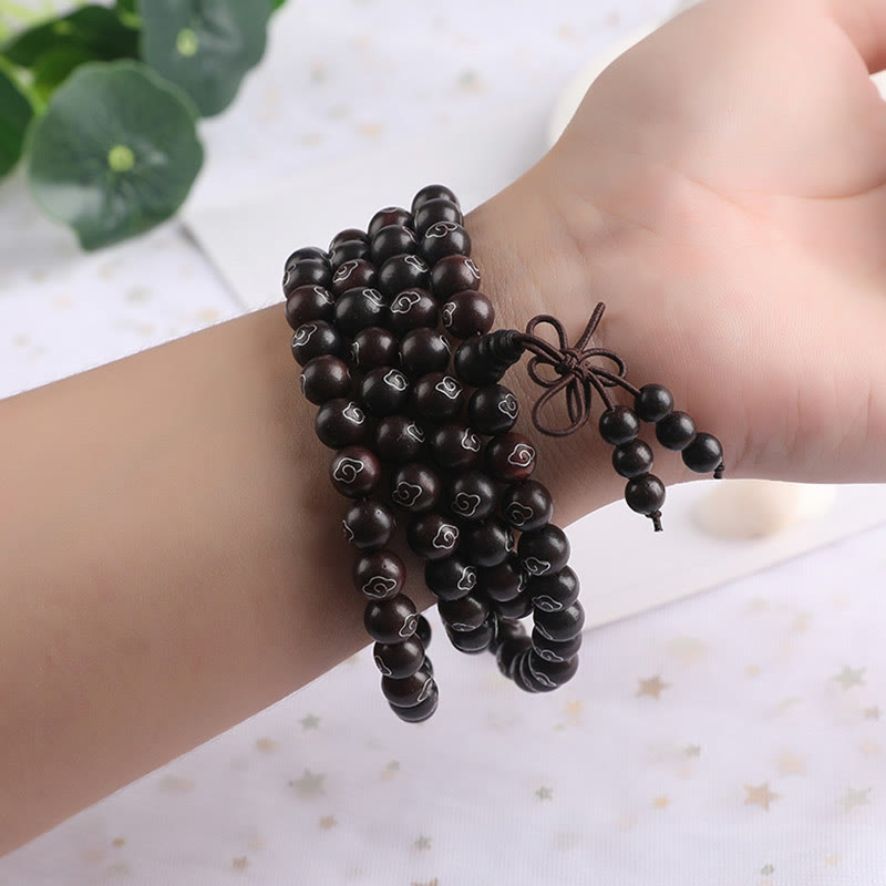 Buddha Stones 925 Sterling Silver Inlaid Small Leaf Red Sandalwood Om Mani Padme Hum Character Auspicious Clouds Protection Bracelet - image 4