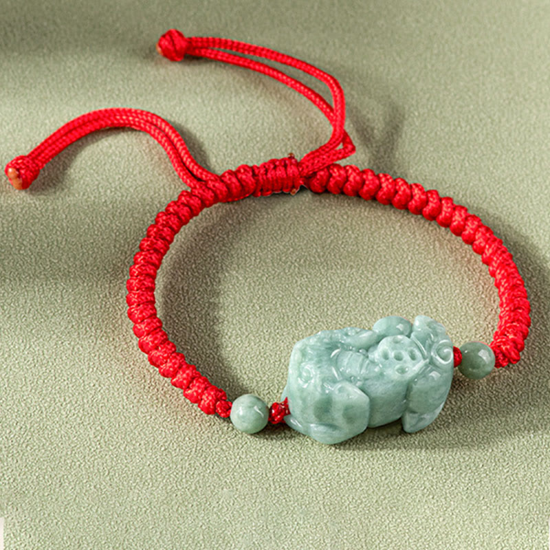 Buddha Stones Handmade Natural Jade PiXiu Protection King Kong Knot Braided String Bracelet - image 1
