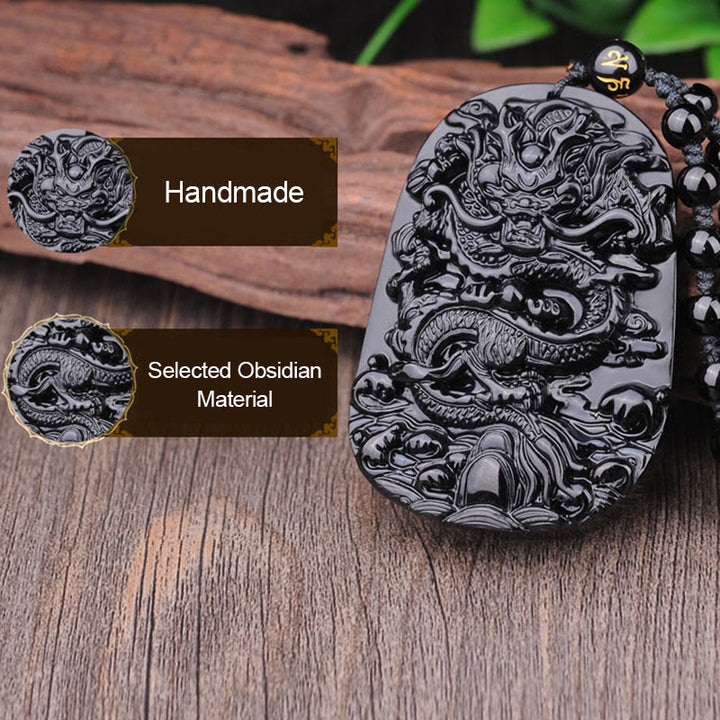 Buddha Stones Black Obsidian Stone Dragon Fulfilment Pendant Necklace - image 7