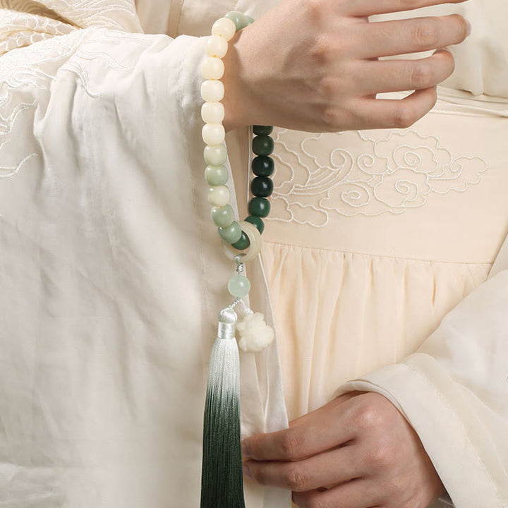 Buddha Stones Natural Gradient Bodhi Seed Fortune Money Bag Lotus Wisdom Tassel Wrist Mala - image 2