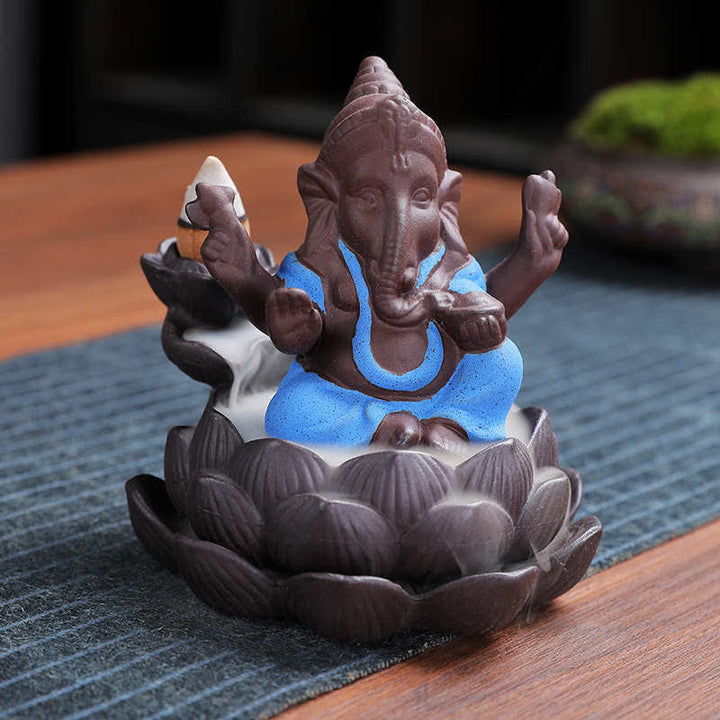 Ganesh Elephant Purple Clay Backflow Smoke Fountain Protection Incense Burner - Blue - image 4
