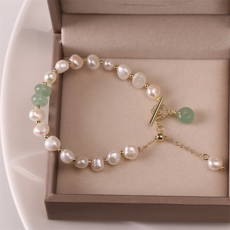 Buddha Stones Pearl Green Strawberry Quartz Bead Healing Chain Bracelet - image 4
