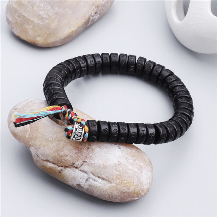 Buddha Stones Tibetan Coconut Shell Beads Engraved Om Mani Padme Hum Mantra Happiness Bracelet - image 1