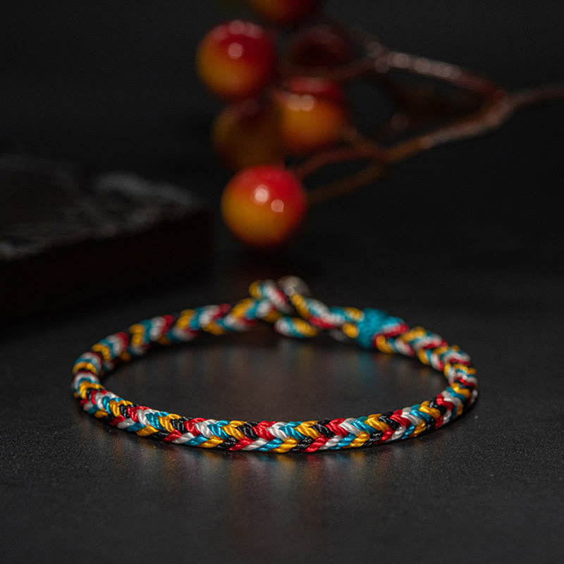 Buddha Stones Tibet Handmade Five Color Thread Protection Braid String Bracelet - image 5