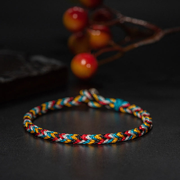 Buddha Stones Tibet Handmade Five Color Thread Protection Braid String Bracelet - image 5