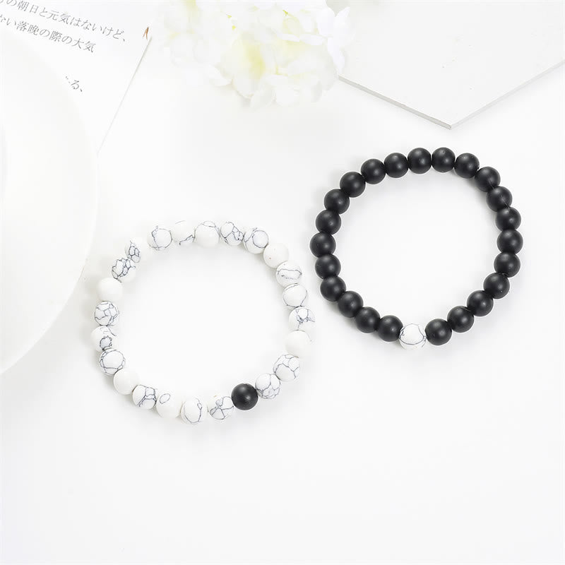 Buddha Stones 2pcs Natural Frosted Stone White Turquoise Bead Couple Bracelet - image 3