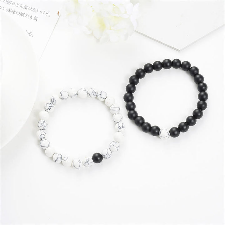 Buddha Stones 2pcs Natural Frosted Stone White Turquoise Bead Couple Bracelet - image 3