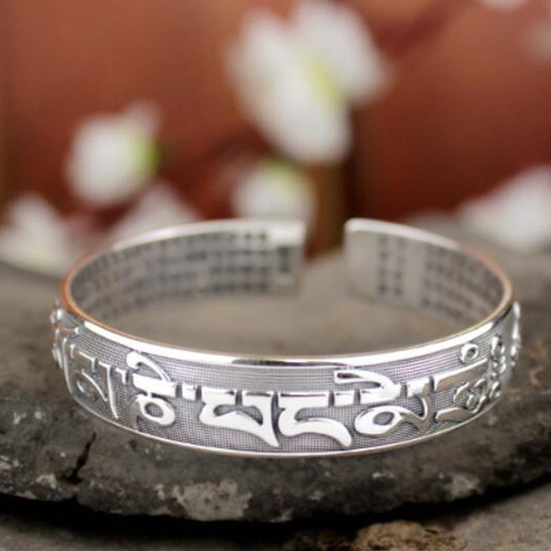 Buddha Stones Tibetan Sanskrit White Copper Meditation Prayer Bracelet Bangle - image 6