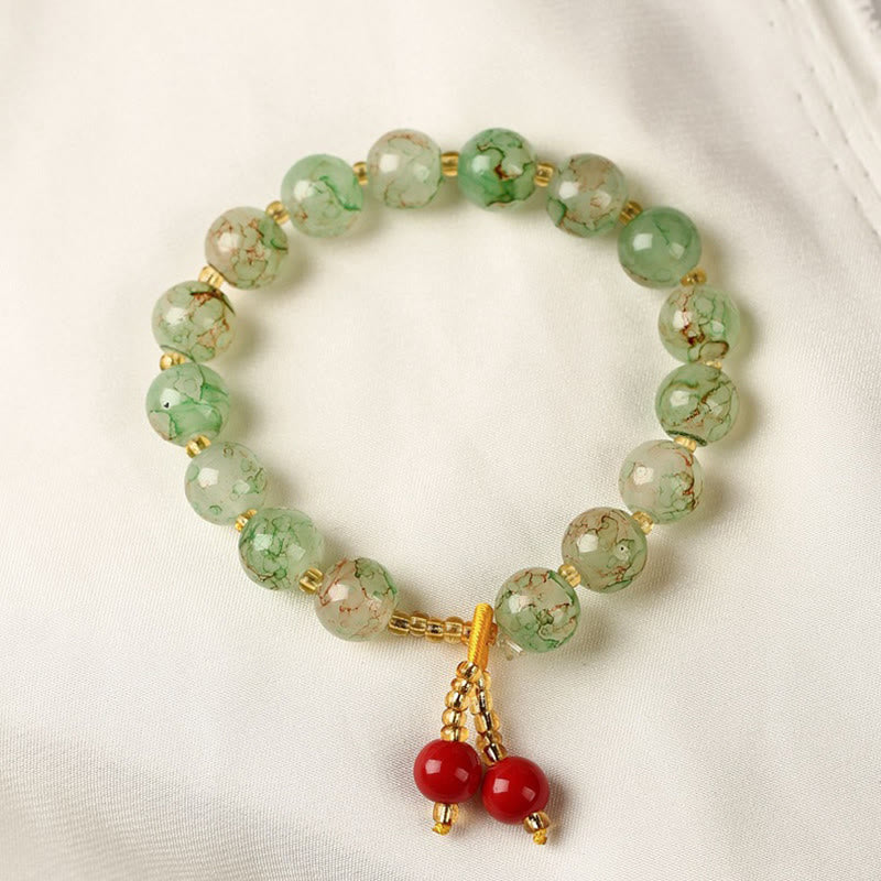 Buddha Stones Liuli Glass Bead Blessing Harmony Bracelet - Green - image 0