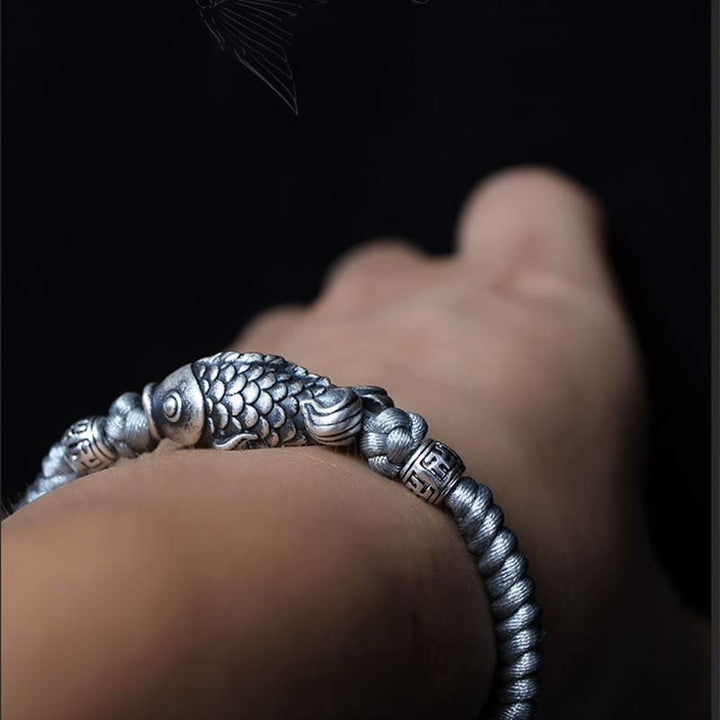 Buddha Stones Silver Luck Koi Fish Braided String Bracelet - image 12