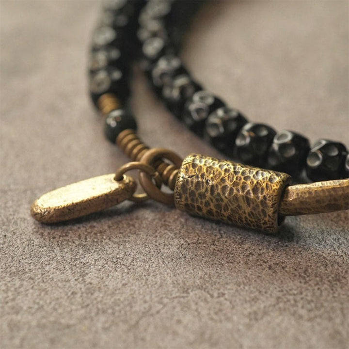 Buddha Stones Retro Coconut Shell Brass Copper Happiness Triple Wrap Bracelet - image 6